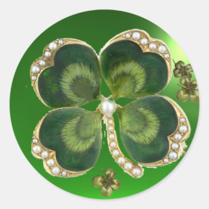 Gold Saint Patrick Kleeblatt Jewel mit Perlen Runder Aufkleber