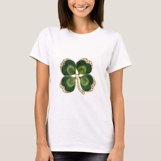 Gold Saint Patrick Kleeblatt Jewel mit Perlen T-Shirt (Vorderseite)