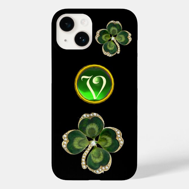Gold Saint Patrick Kleeblatt Jewel, Pearls Monogra Case-Mate iPhone Hülle (Rückseite)