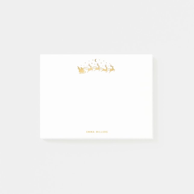 Gold Santa im Schlitten mit Rentieren Post-it Klebezettel (Vorderseite)