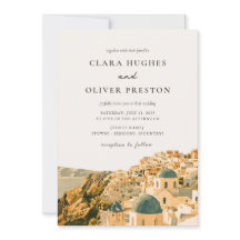 Gold Santorini Caldera Dorf Wasserfarbe Hochzeit 