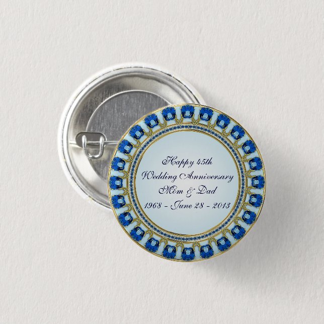 Gold Sapphire Blue 45. Hochzeitstag Button (Vorne & Hinten)