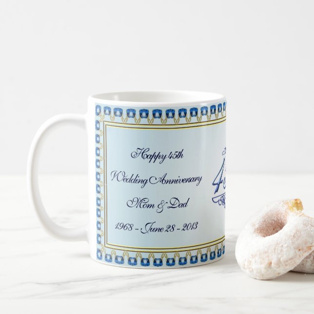 Gold Sapphire Blue 45. Hochzeitstag Kaffeetasse (Mit Donut)