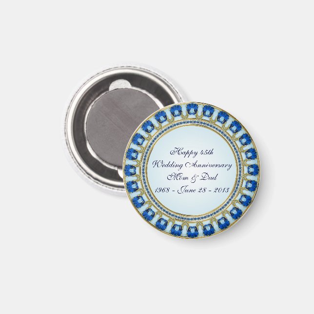 Gold Sapphire Blue 45. Hochzeitstag Magnet (Vorderseite/Rückseite)