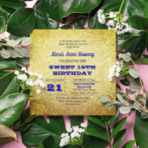 Gold & Sapphire Blue Funkelnd Sweet 16 Einladung