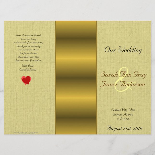 Gold Satin-Effekt Hochzeitsprogramm (Vorderseite)