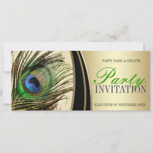 Gold Satin Stylish Peacock Feather Einladungen