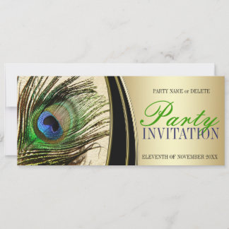 Gold Satin Stylish Peacock Feather Einladungen