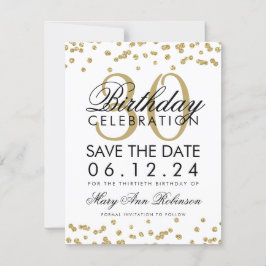 Gold Save the Date 30. Geburtstag Confetti