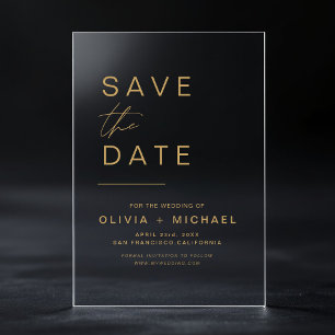 Gold Save the Date Elegantes Minimalistisches Skri Acryleinladungen