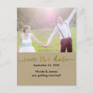 Gold SAVE THE DATE rustikales Foto Hochzeit Postka Ankündigungspostkarte