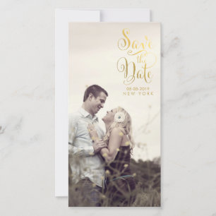 Gold Save the Date Script Overlay Foto Cards