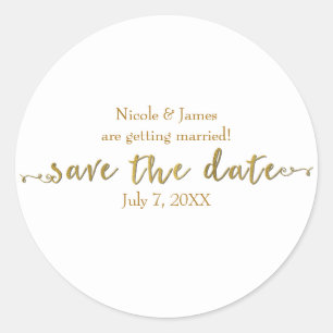 Gold Save the Date Script Personalisiert Runder Aufkleber