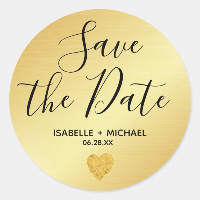 Gold Save the Date Umschlag Aufkleber mit Herz (Vorderseite)