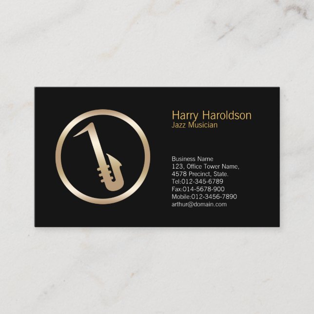 Gold Saxophon Icon Jazz Musician Business Card Visitenkarte (Vorderseite)