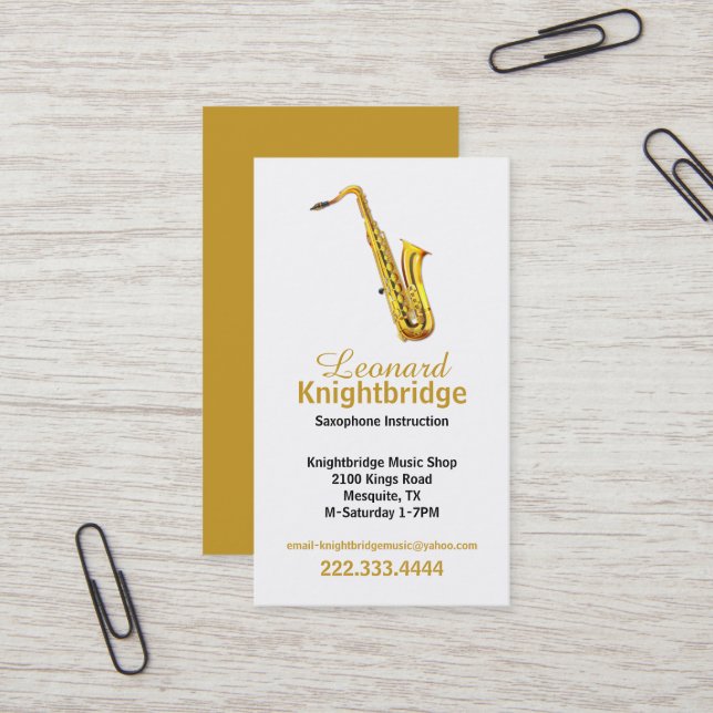 Gold Saxophone Business Card Visitenkarte (Vorderseite/Rückseite Beispiel)