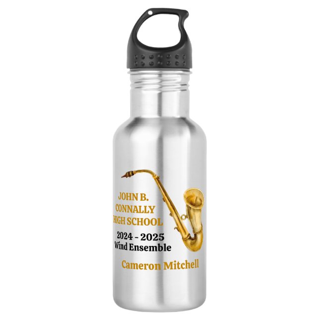 Gold Saxophone Player Personalisiert Band Edelstahlflasche (Vorderseite)