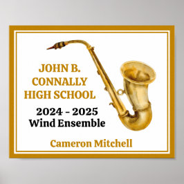 Gold Saxophone Player Personalisiert Band Poster