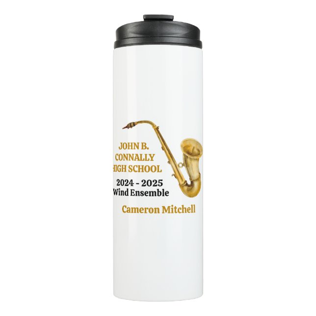 Gold Saxophone Player Personalisiert Band Thermosbecher (Vorderseite)