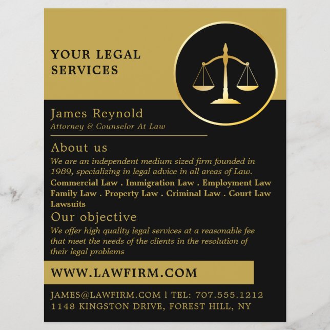 Gold Scales of Justice, Legal Services Advertising Flyer (Vorne)