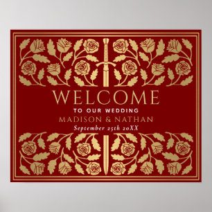 Gold Scarlet Royal Schwert Hochzeits Begrüßungssch Poster