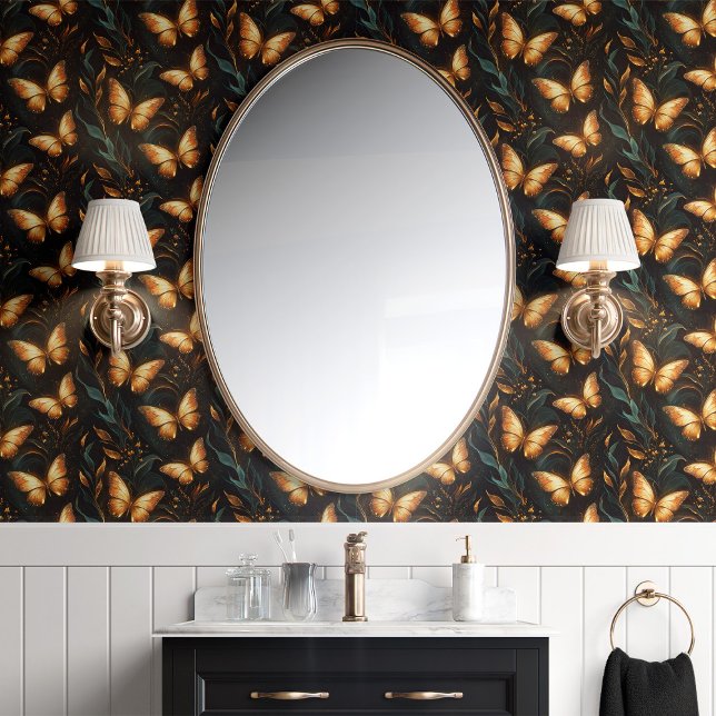 Gold Schmetterlinge und Reben auf schwarz Tapete (Von Creator hochgeladen)