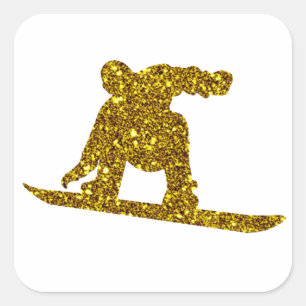 Gold-Schneebrett-Aufkleber Quadratischer Aufkleber