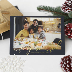 Gold Schrift Ehre sei Gott Weihnachts-Foto Folien Feiertagskarte