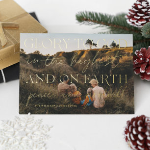 Gold Schrift Ehre sei Gott Weihnachts-Foto Folien Feiertagskarte