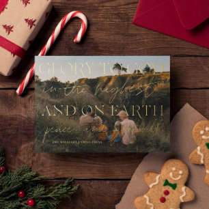 Gold Schrift   Ehre sei Gott Weihnachts-Foto Folien Feiertagskarte