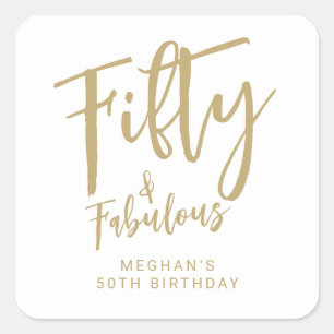 Gold Schrift Fifty Modern Bold 50. Geburtstagsfeie Quadratischer Aufkleber
