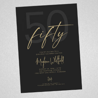Gold Schrift Fifty Modern Schwarz 50. Geburtstagsf Einladung
