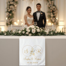 Gold Schrift Monogramm Blumen Hochzeit Tischläufer Wandteppich