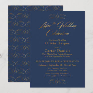 Gold Schrift Nach der Hochzeitsfeier Navy Einladung