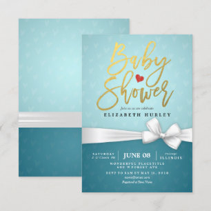 Gold Schrift Weißes Band Türkis Baby Shower Einladung