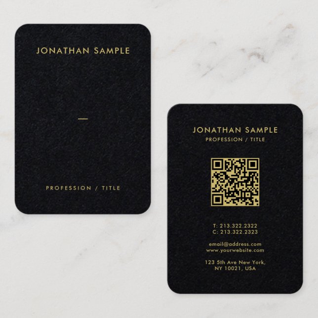 Gold Schriftart QR Code Premium Black Mighty Luxur Visitenkarte (Vorne/Hinten)