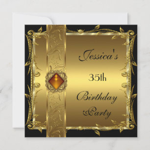 Gold Schwarz 35. Geburtstag Floral Elegant Klassis Einladung