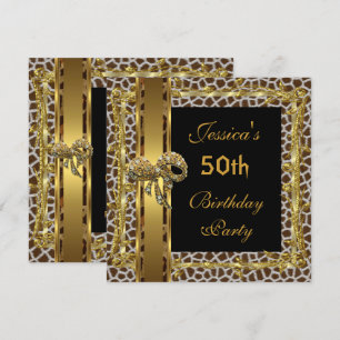 Gold Schwarz 50. Geburtstag Tier Wild Elegant 3 Einladung