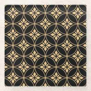 Gold & Schwarz: Abstrakte florale Vintage Glasuntersetzer