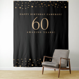 Gold Schwarz Anpassbar Alles Gute zum 60. Geburtst Wandteppich