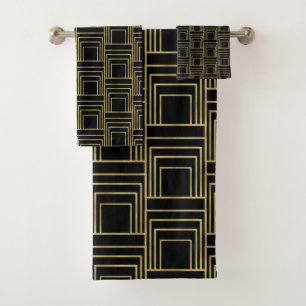 Gold Schwarz Art Deco Geometrisch Elegant Retro Gl Badhandtuch Set