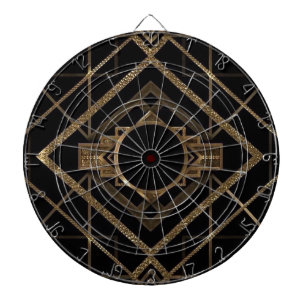 Gold, Schwarz, Art Deco, Metallisch, Muster, Vinta Dartscheibe
