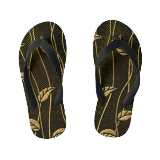 Gold & Schwarz: Blätter 3D-Textur. Kinderbadesandalen