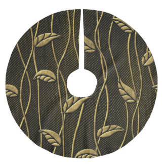 Gold & Schwarz: Blätter 3D Textur. Polyester Weihnachtsbaumdecke
