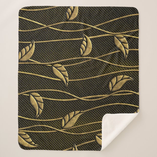 Gold & Schwarz: Blätter 3D Textur. Sherpadecke (Vorderseite)