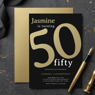 Gold Schwarz Elegant Modern 50. Geburtstag Einladung