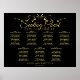 Gold & Schwarz-Elegante 7 Tisch Hochzeitskarte Poster