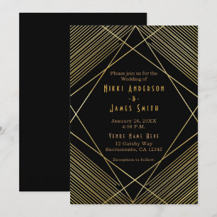 Gold & Schwarz Elegante moderne Glam Deco-Einladun Einladung