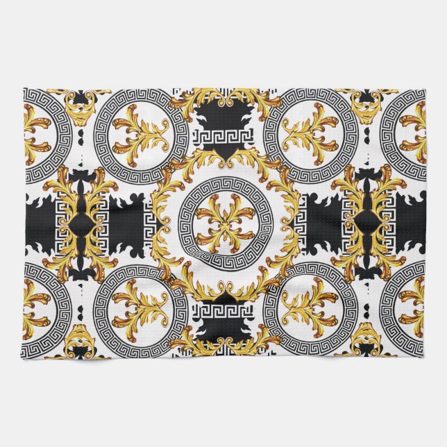 Gold Schwarz Geschirrtuch (Horizontal)