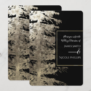 Gold & Schwarz Glamour Tanne Rustikaler Waldhochze Einladung